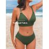CUPSHE Women’s Bikini Sets Two Piece Swimsuit Plunging Neck Textured Bathing Suit Cross Back Self Tie Mid Rise Swimwear(Olive Green)