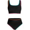 CUPSHE Women’s Bikini Sets Two Piece Swimsuit Scoop Neck Tank Wide Straps Midkini Stitching(Black)
