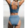 CUPSHE Women’s Bikini Sets Two Piece Swimsuit Scoop Neck Tank Wide Straps Midkini Stitching(Blue)