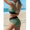 CUPSHE Women’s Bikini Sets Two Piece Swimsuit Scoop Neck Tank Wide Straps Midkini Stitching(Green/Black)