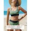 CUPSHE Women’s Bikini Sets Two Piece Swimsuit Scoop Neck Tank Wide Straps Midkini Stitching(Green/Black)