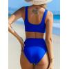 CUPSHE Women’s Bikini Sets Two Piece Swimsuit Scoop Neck Tank Wide Straps Midkini Stitching(Lapis Blue)
