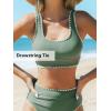CUPSHE Women’s Bikini Sets Two Piece Swimsuit Scoop Neck Tank Wide Straps Midkini Stitching(Light Green)