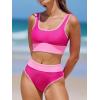 CUPSHE Women’s Bikini Sets Two Piece Swimsuit Scoop Neck Tank Wide Straps Midkini Stitching(Magenta/Pink)