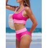 CUPSHE Women’s Bikini Sets Two Piece Swimsuit Scoop Neck Tank Wide Straps Midkini Stitching(Magenta/Pink)