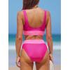 CUPSHE Women’s Bikini Sets Two Piece Swimsuit Scoop Neck Tank Wide Straps Midkini Stitching(Magenta/Pink)