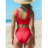 CUPSHE Women’s Bikini Sets Two Piece Swimsuit Scoop Neck Tank Wide Straps Midkini Stitching(Red/White)
