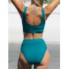 CUPSHE Women’s Bikini Sets Two Piece Swimsuit Scoop Neck Tank Wide Straps Midkini Stitching(Teal Blue)
