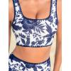 CUPSHE Women’s Bikini Sets Two Piece Swimsuit Scoop Neck Tank Wide Straps Midkini Stitching(White/Navy Floral)