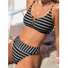 CUPSHE Women’s Bikini Sets Two Piece Swimsuit Scoop Neck V Wire High Waisted Color Block Adjustable Straps Textured(Black/White Striped)