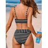 CUPSHE Women’s Bikini Sets Two Piece Swimsuit Scoop Neck V Wire High Waisted Color Block Adjustable Straps Textured(Black/White Striped)