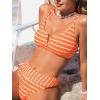 CUPSHE Women’s Bikini Sets Two Piece Swimsuit Scoop Neck V Wire High Waisted Color Block Adjustable Straps Textured(Orange/White Striped)