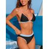 CUPSHE Women’s Bikini Sets Two Piece Swimsuit Sexy Bathing Suits V Neck Back Hook Adjustable Straps Color Block(Black/Color Block)