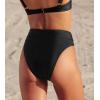 CUPSHE Women’s Bikini Swimsuit Black High Waisted High Cut Cheeky V Cut Bikini Bottom(Black)