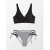 CUPSHE Women’s Bikini Swimsuit Front Cross Lace Up Two Piece Bathing Suit(Black / Stripe)