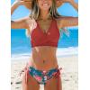 CUPSHE Women’s Bikini Swimsuit Front Cross Lace Up Two Piece Bathing Suit(Brick Red/Blue)