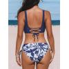 CUPSHE Women’s Bikini Swimsuit Front Cross Lace Up Two Piece Bathing Suit(Navy Blue/Floral)
