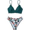 CUPSHE Women’s Bikini Swimsuit Scalloped V Neck Lace Up Low Waisted Bathing Suit(Green)