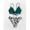 CUPSHE Women’s Bikini Swimsuit Scalloped V Neck Lace Up Low Waisted Bathing Suit(Green)