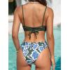 CUPSHE Women’s Bikini Swimsuit Scalloped V Neck Lace Up Low Waisted Bathing Suit(Green/Blue Floral)