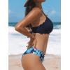 CUPSHE Women’s Bikini Swimsuit Scalloped V Neck Lace Up Low Waisted Bathing Suit(Navy Blue/Paisley)
