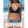 CUPSHE Women’s Bikini Swimsuit Scalloped V Neck Lace Up Low Waisted Bathing Suit(Navy Blue/Paisley)