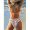 CUPSHE Women’s Bikini Swimsuit Scalloped V Neck Lace Up Low Waisted Bathing Suit(Orange/Yellow Floral)