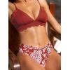 CUPSHE Women’s Bikini Swimsuit Scalloped V Neck Lace Up Low Waisted Bathing Suit(Red/White Floral)
