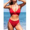 CUPSHE Women’s Bikini Swimsuit Scalloped V Neck Lace Up Low Waisted Bathing Suit(Solid Red)