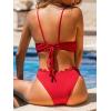 CUPSHE Women’s Bikini Swimsuit Scalloped V Neck Lace Up Low Waisted Bathing Suit(Solid Red)