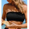 CUPSHE Womens Bikini Top Swimsuit Bandeau Top Back Tie with Removable Shoulder Straps(Black)