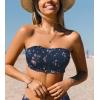 CUPSHE Womens Bikini Top Swimsuit Bandeau Top Back Tie with Removable Shoulder Straps(Navy Floral)