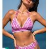 CUPSHE Women’s Bikini Top V Neck Halter Stitching Back Hook Bathing Suit(White/Pink Floral)