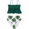CUPSHE Women’s High Waist Bikini Swimsuit Ruffle Two Piece Bathing Suit(Green/White)