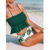 CUPSHE Women’s High Waist Bikini Swimsuit Ruffle Two Piece Bathing Suit(Green/White)