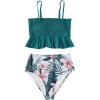 CUPSHE Women’s High Waist Bikini Swimsuit Ruffle Two Piece Bathing Suit(Teal)