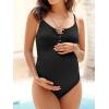 CUPSHE Women’s Maternity One Piece Swimsuit Adjustable Spaghetti Strap Scoop Neck Pregnancy Bathing Suit Back Cutout Grommet(Black)