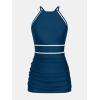 CUPSHE Women’s One Piece Swim Dress Tummy Control Swimsuit Ruching Skirt High Neck Adjustable Straps Bathing Suit(Navy Blue)