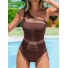 CUPSHE Women’s One Piece Swimsuit Asymmetric Neck One Shoulder Bathing Suit Mesh Swimwear(Brown)