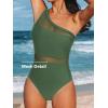 CUPSHE Women’s One Piece Swimsuit Asymmetric Neck One Shoulder Bathing Suit Mesh Swimwear(Forest Green)