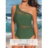 CUPSHE Women’s One Piece Swimsuit Asymmetric Neck One Shoulder Bathing Suit Mesh Swimwear(Forest Green)