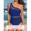 CUPSHE Women’s One Piece Swimsuit Asymmetric Neck One Shoulder Bathing Suit Mesh Swimwear(Navy Blue)