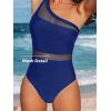 CUPSHE Women’s One Piece Swimsuit Asymmetric Neck One Shoulder Bathing Suit Mesh Swimwear(Navy Blue)