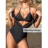 CUPSHE Women’s One Piece Swimsuit Bathing Suit Halter Triangle Tops V Neck Ruched Short Sleeve Mesh Ruffled(Black)