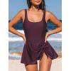CUPSHE Women’s One Piece Swimsuit Bathing Suit Scoop Neck Swimdress Wide Straps Tie Knot Swim Skirt(Eggplant Purple)