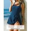 CUPSHE Women’s One Piece Swimsuit Bathing Suit Scoop Neck Swimdress Wide Straps Tie Knot Swim Skirt(Navy Blue)