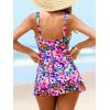 CUPSHE Women’s One Piece Swimsuit Bathing Suit Scoop Neck Swimdress Wide Straps Tie Knot Swim Skirt(Navy Blue/Magenta)
