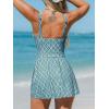 CUPSHE Women’s One Piece Swimsuit Bathing Suit Scoop Neck Swimdress Wide Straps Tie Knot Swim Skirt(Teal Green/White Geo Print)
