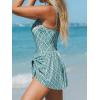 CUPSHE Women’s One Piece Swimsuit Bathing Suit Scoop Neck Swimdress Wide Straps Tie Knot Swim Skirt(Teal Green/White Geo Print)