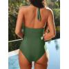 CUPSHE Women’s One Piece Swimsuit Bathing Suits Halter Deep V Neck Self Tie Cutout Scalloped Swimwear(Olive Green)